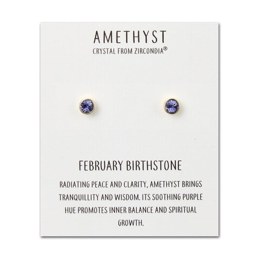 Gold Plated February (Amethyst) Birthstone Earrings Created with Zircondia® Crystals