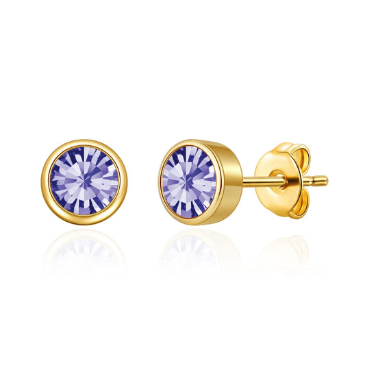 Gold Plated February (Amethyst) Birthstone Earrings Created with Zircondia® Crystals