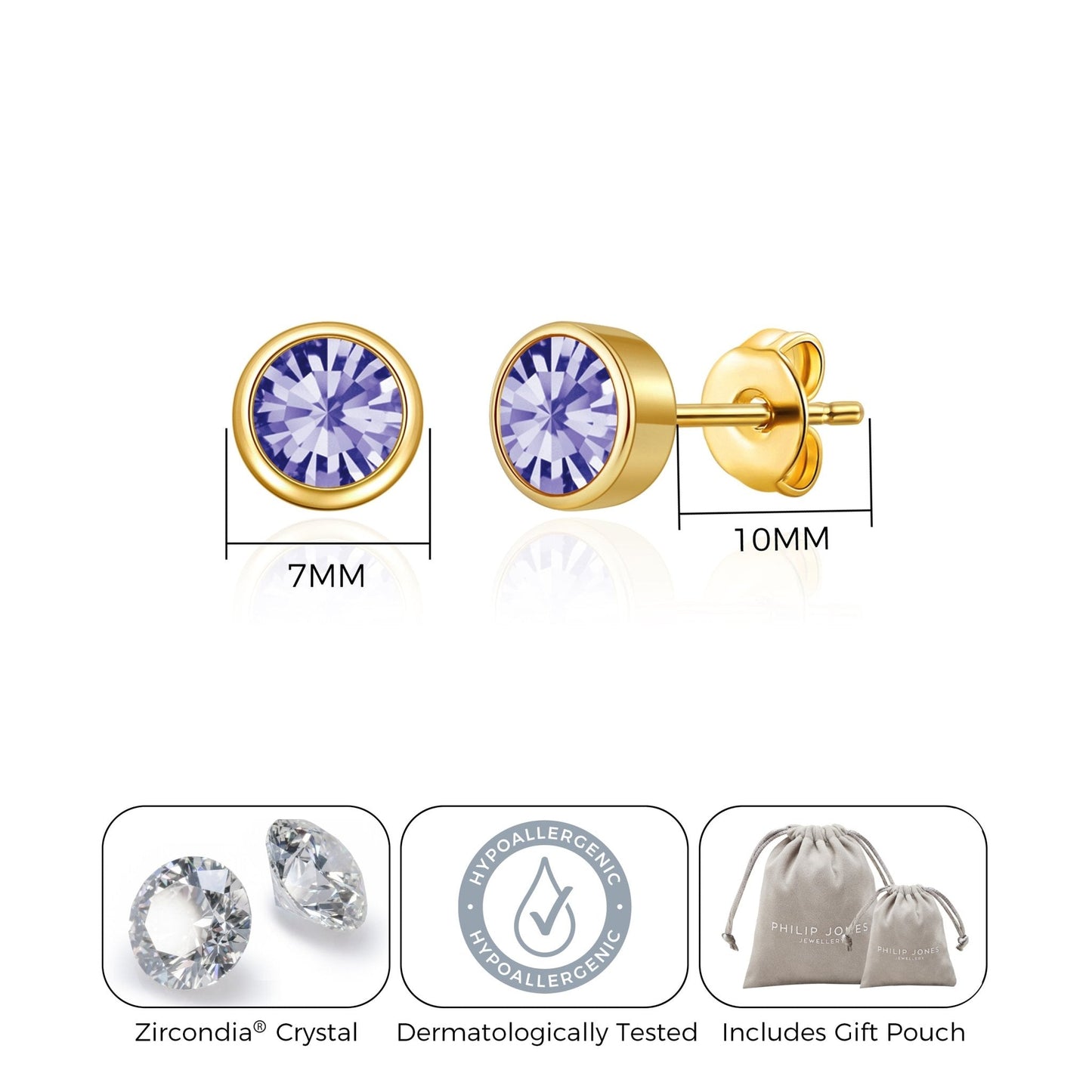 18k Gold Plated February (Amethyst) Birthstone Earrings Created with Zircondia® Crystals