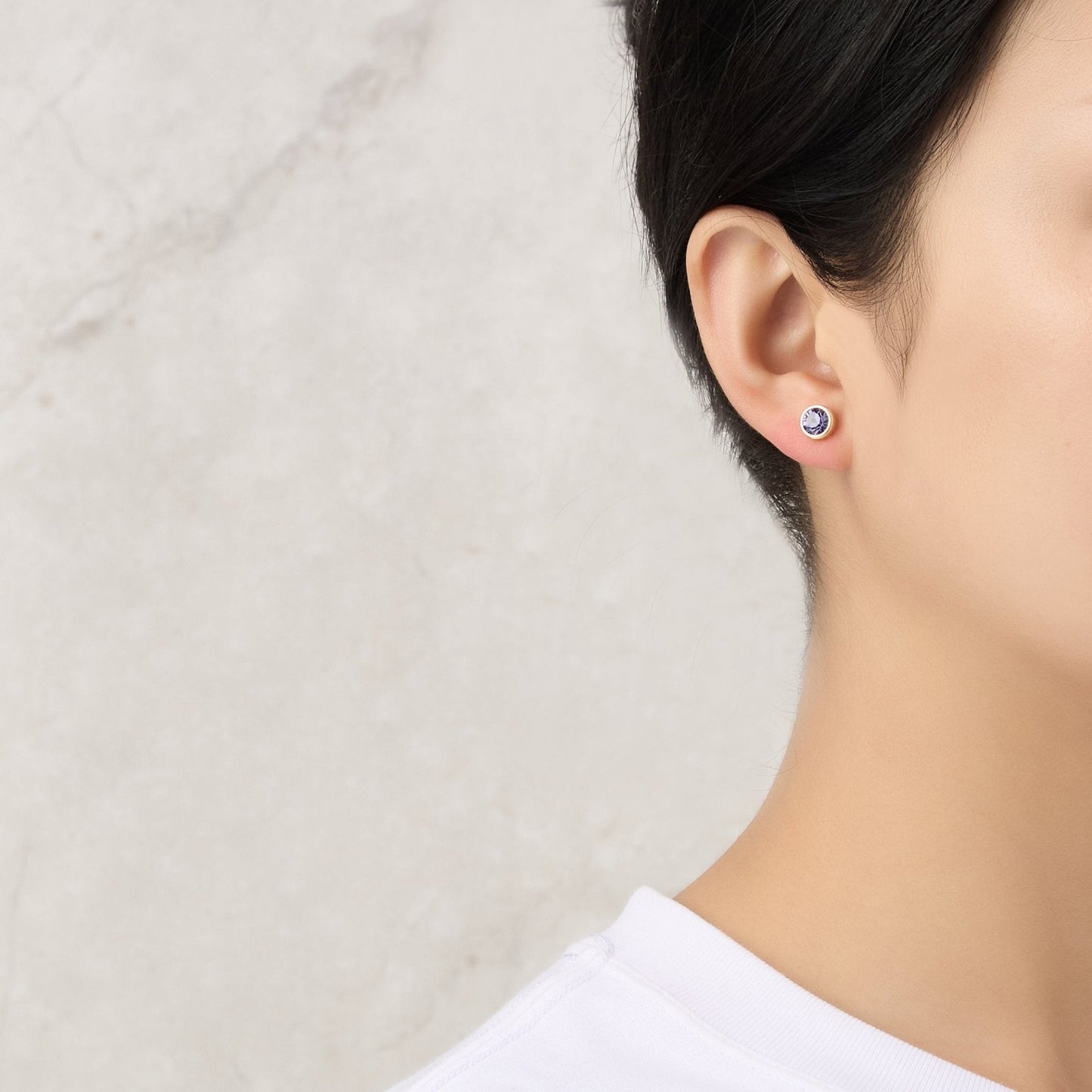 18k Gold Plated February (Amethyst) Birthstone Earrings Created with Zircondia® Crystals
