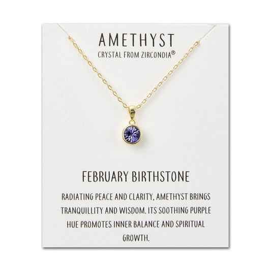 Gold Plated February (Amethyst) Birthstone Necklace Created with Zircondia® Crystals