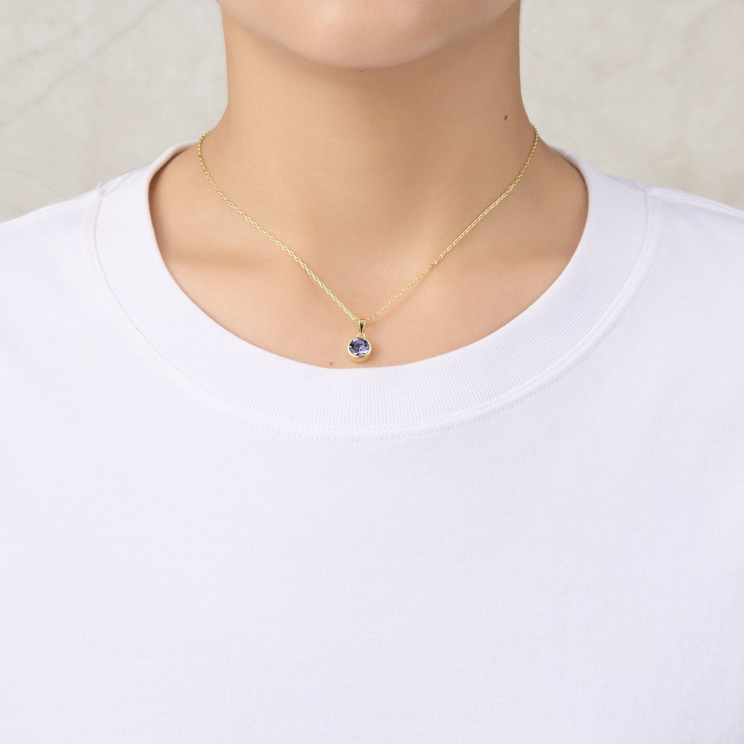 Gold Plated February (Amethyst) Birthstone Necklace Created with Zircondia® Crystals