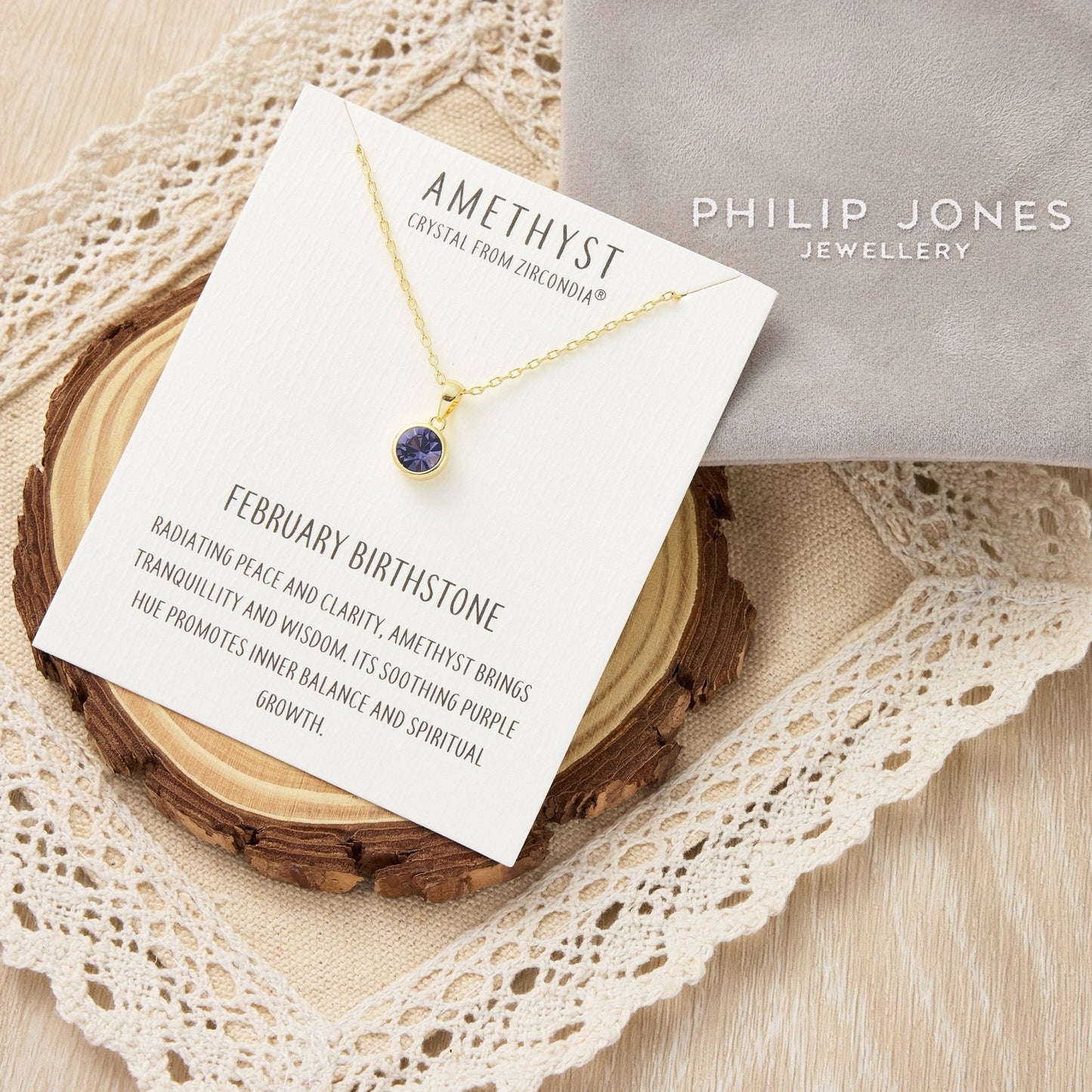 Gold Plated February (Amethyst) Birthstone Necklace Created with Zircondia® Crystals