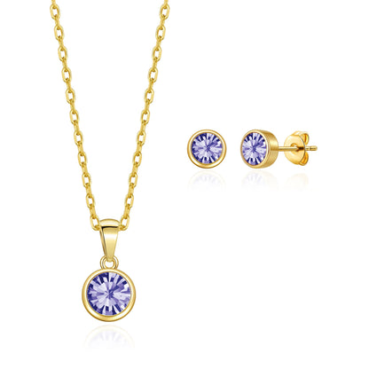 Gold Plated February (Amethyst) Birthstone Necklace & Earrings Set Created with Zircondia® Crystals