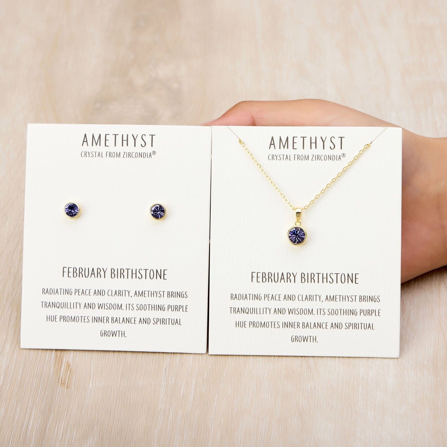 Gold Plated February (Amethyst) Birthstone Necklace & Earrings Set Created with Zircondia® Crystals