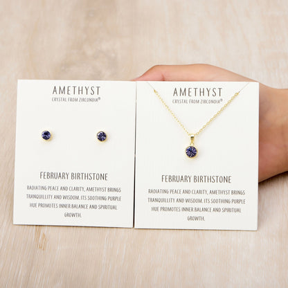 Gold Plated February (Amethyst) Birthstone Necklace & Earrings Set Created with Zircondia® Crystals
