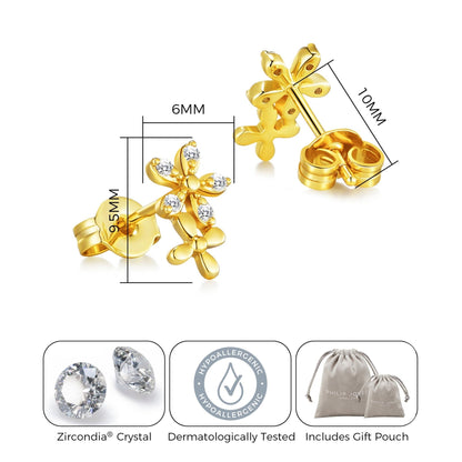 Gold Plated Flower Earrings Created with Zircondia® Crystals