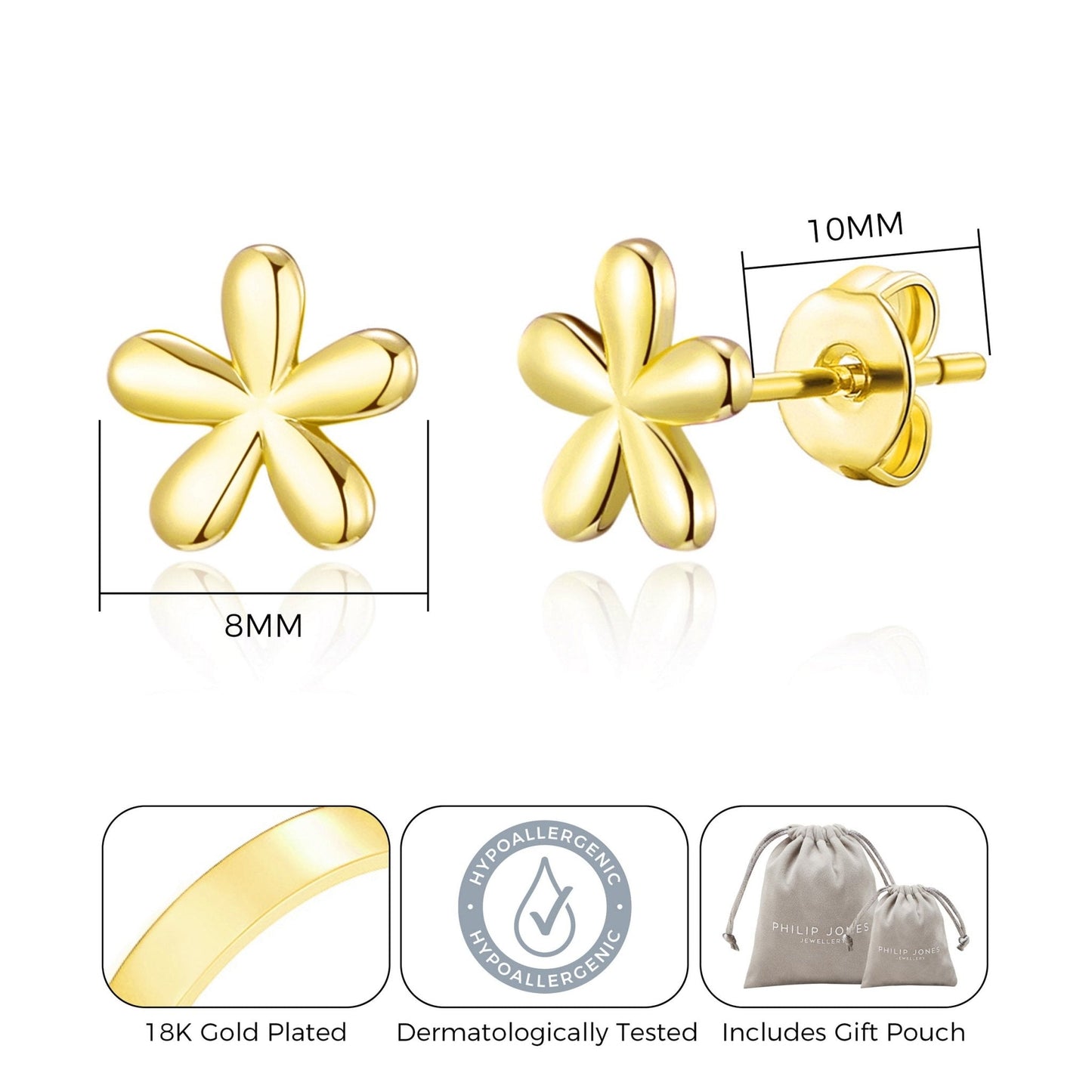 Gold Plated Flower Stud Earrings