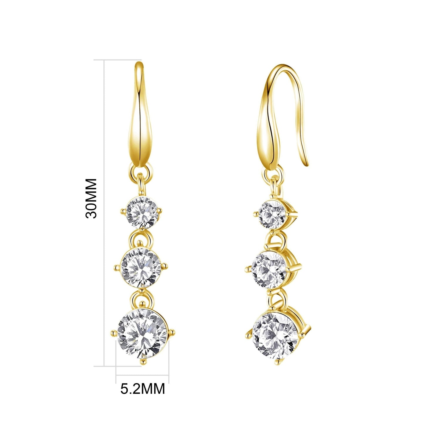 Gold Plated Graduated Drop Earrings Created with Zircondia® Crystals
