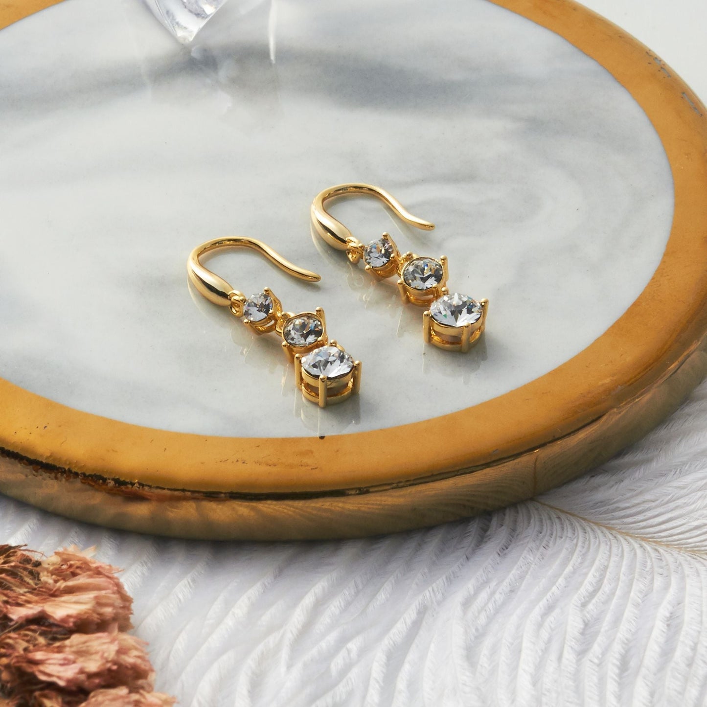Gold Plated Graduated Drop Earrings Created with Zircondia® Crystals