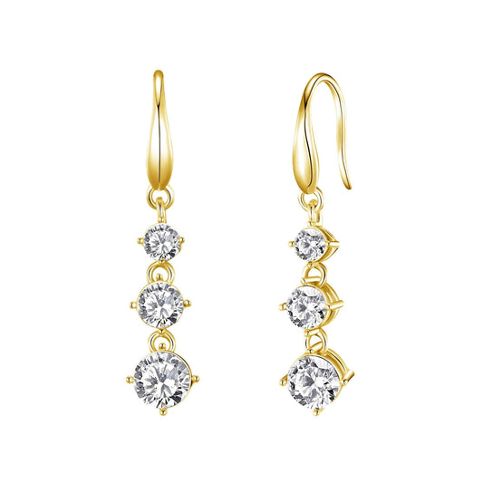 Gold Plated Graduated Drop Earrings Created with Zircondia® Crystals
