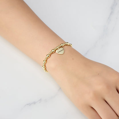 Gold Plated Grandma Heart Charm Beaded Stretch Bracelet
