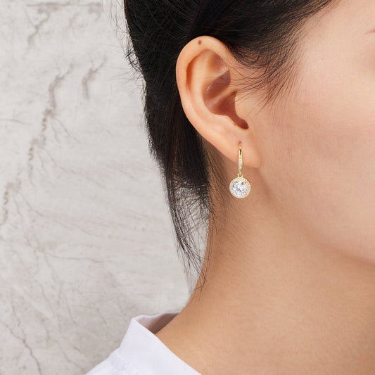 Gold Plated Halo Drop Earrings Created with Zircondia® Crystals