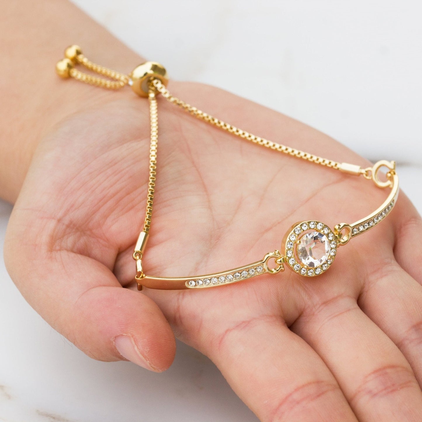 Gold Plated Halo Friendship Bracelet Created with Zircondia® Crystals