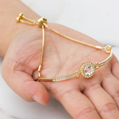 Gold Plated Halo Friendship Bracelet Created with Zircondia® Crystals