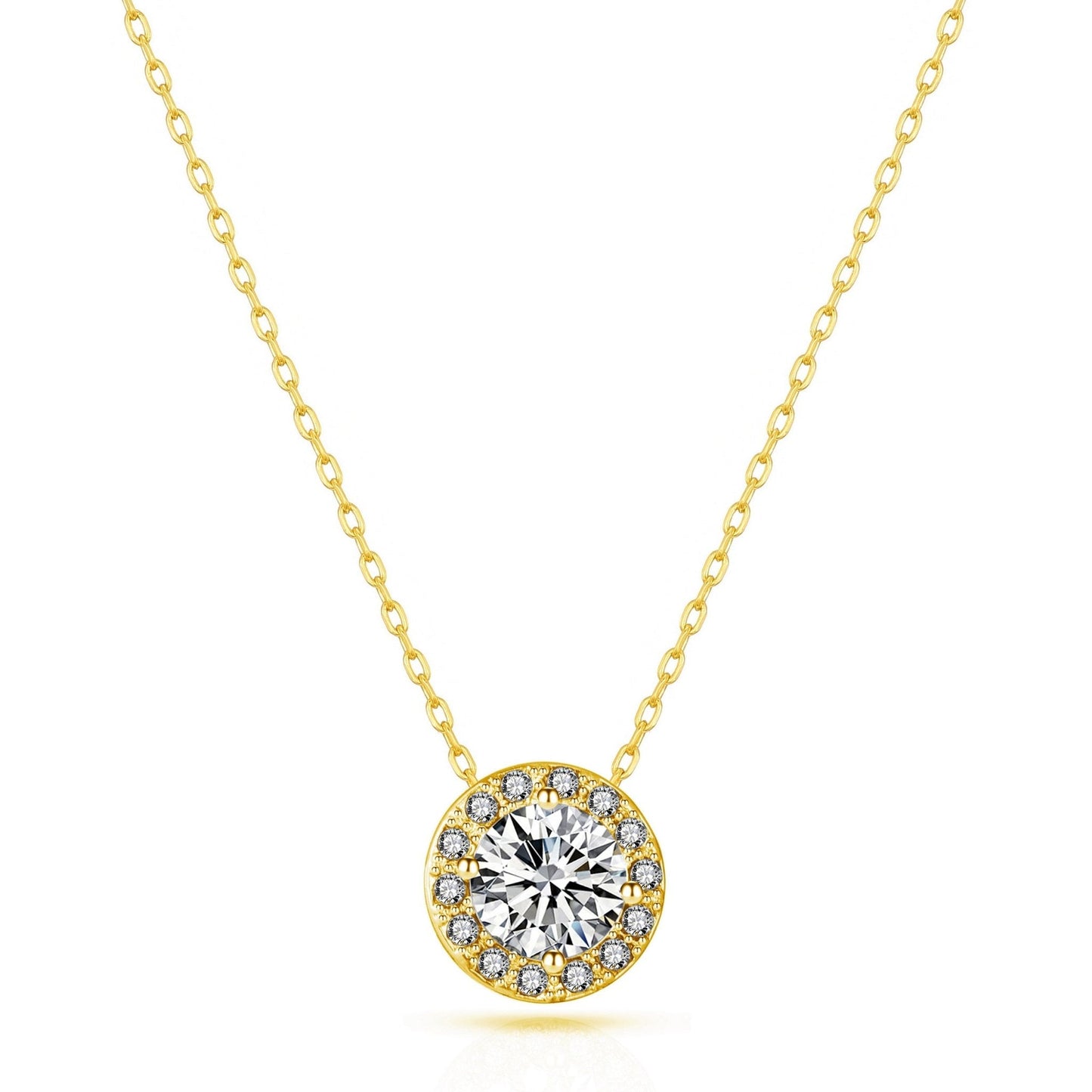 Gold Plated Halo Necklace Created with Zircondia® Crystals