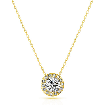 18k Gold Plated Halo Necklace Created with Zircondia® Crystals