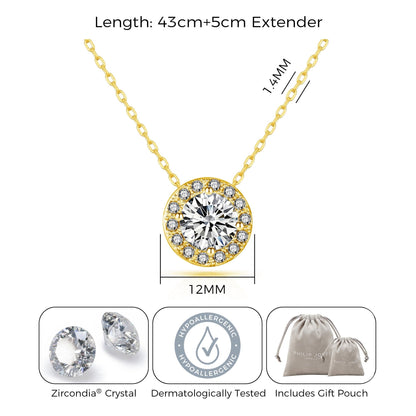 Gold Plated Halo Necklace Created with Zircondia® Crystals