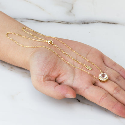 Gold Plated Halo Set Created with Zircondia® Crystals