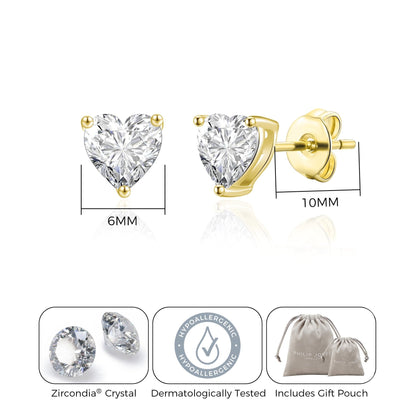 Gold Plated Heart Earrings Created with Zircondia® Crystals