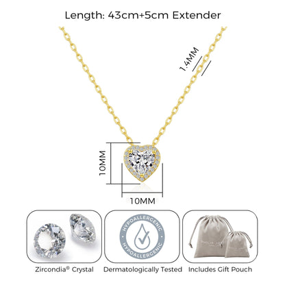 18k Gold Plated Heart Halo Necklace Created with Zircondia® Crystals
