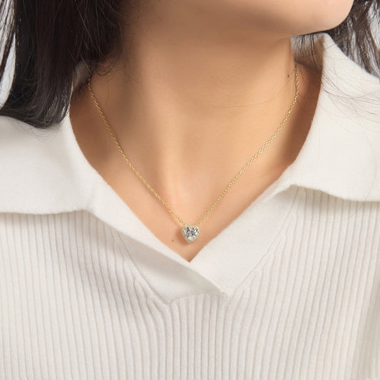 Collier Cœur Halo Plaqué Or 18 carats orné de Cristaux Zircondia®