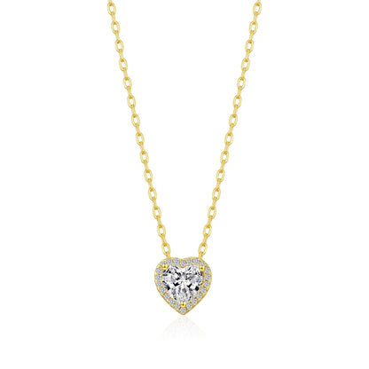18k Gold Plated Heart Halo Necklace Created with Zircondia® Crystals