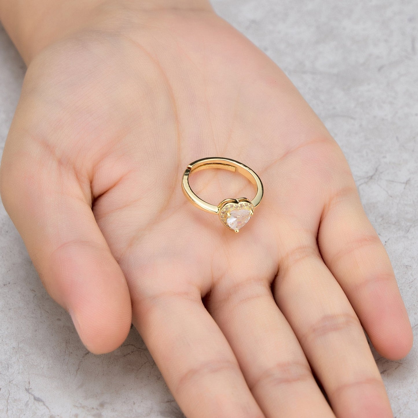Gold Plated Heart Halo Ring Created with Zircondia® Crystals