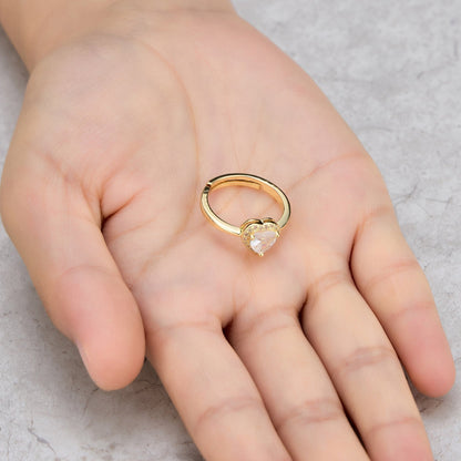 Gold Plated Heart Halo Ring Created with Zircondia® Crystals