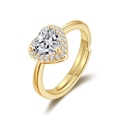 Gold Plated Heart Halo Ring Created with Zircondia® Crystals