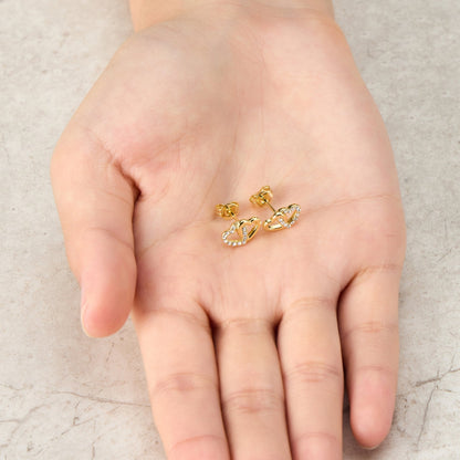 Gold Plated Heart Link Earrings Created with Zircondia® Crystals