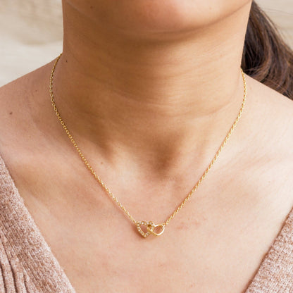 18k Gold Plated Heart Link Necklace Created with Zircondia® Crystals