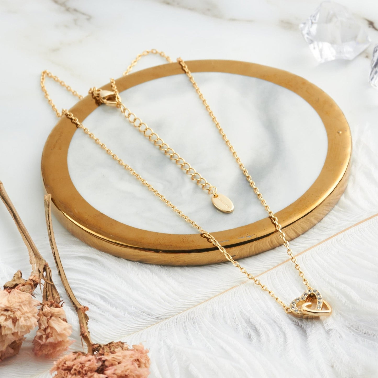 18k Gold Plated Heart Link Necklace Created with Zircondia® Crystals