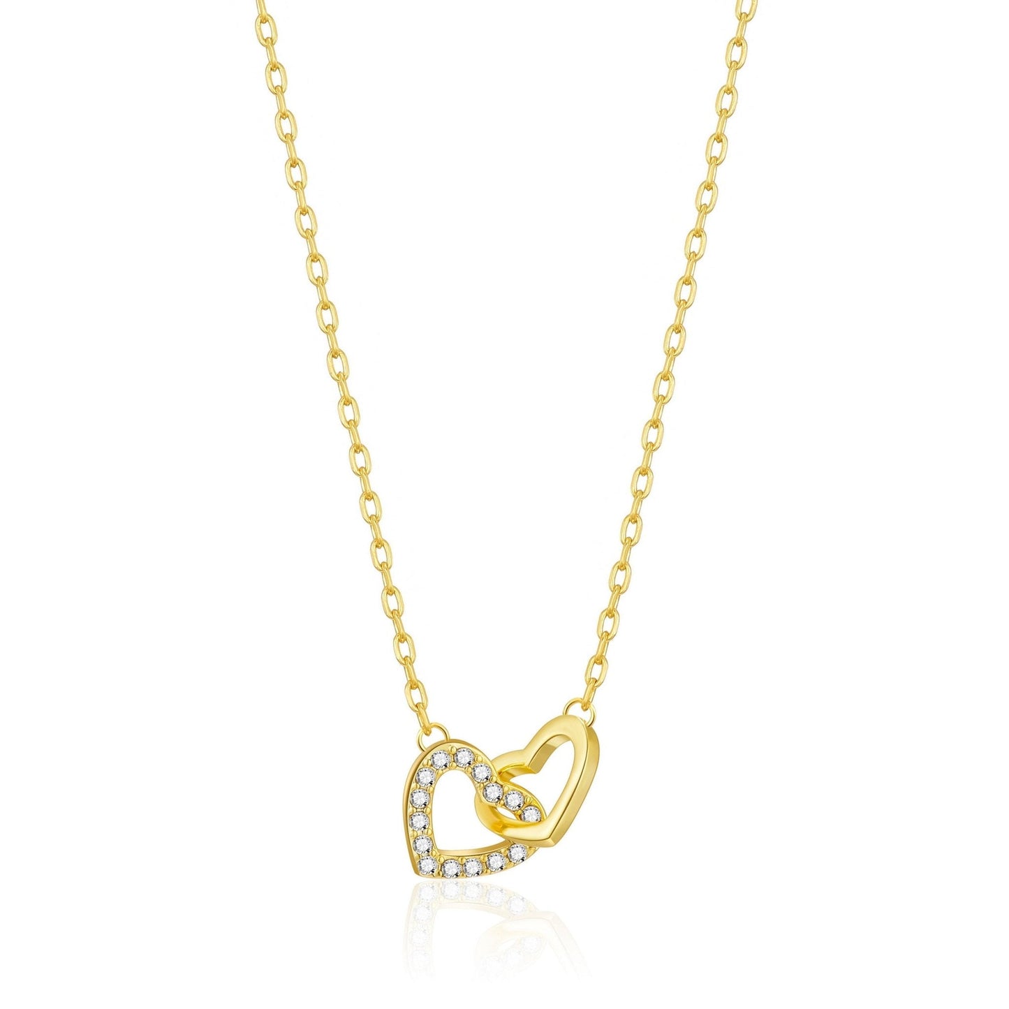18k Gold Plated Heart Link Necklace Created with Zircondia® Crystals