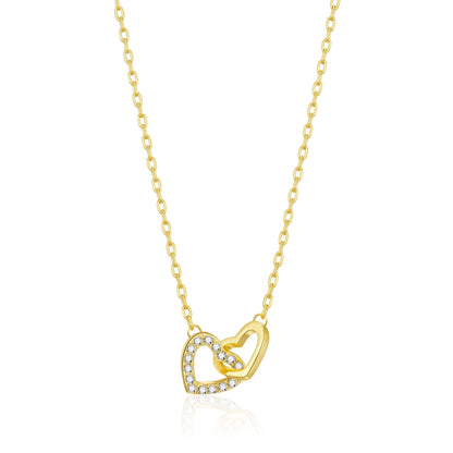 18k Gold Plated Heart Link Necklace Created with Zircondia® Crystals