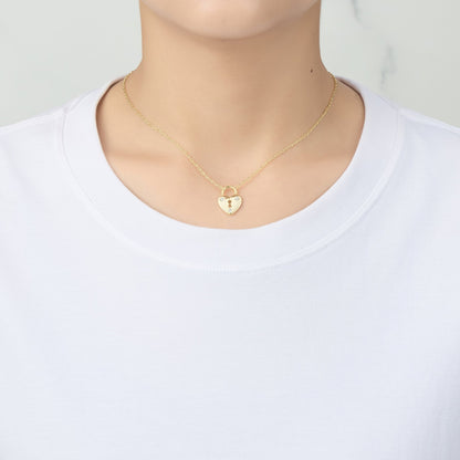 18k Gold Plated Heart Padlock Necklace Created with Zircondia® Crystals