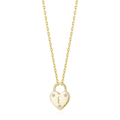 18k Gold Plated Heart Padlock Necklace Created with Zircondia® Crystals