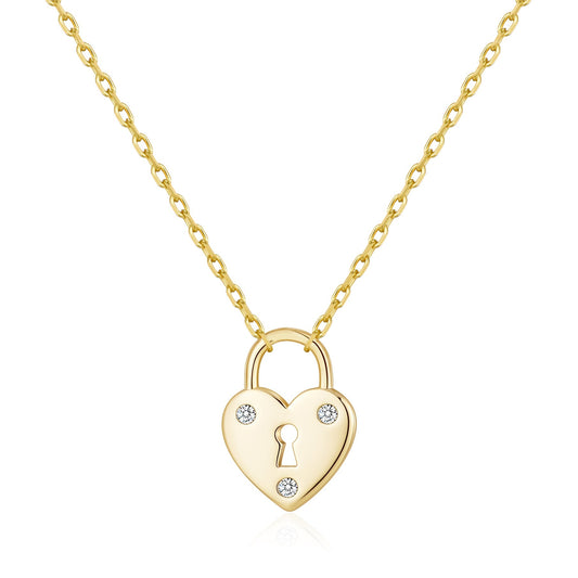 Gold Plated Heart Padlock Necklace Created with Zircondia® Crystals