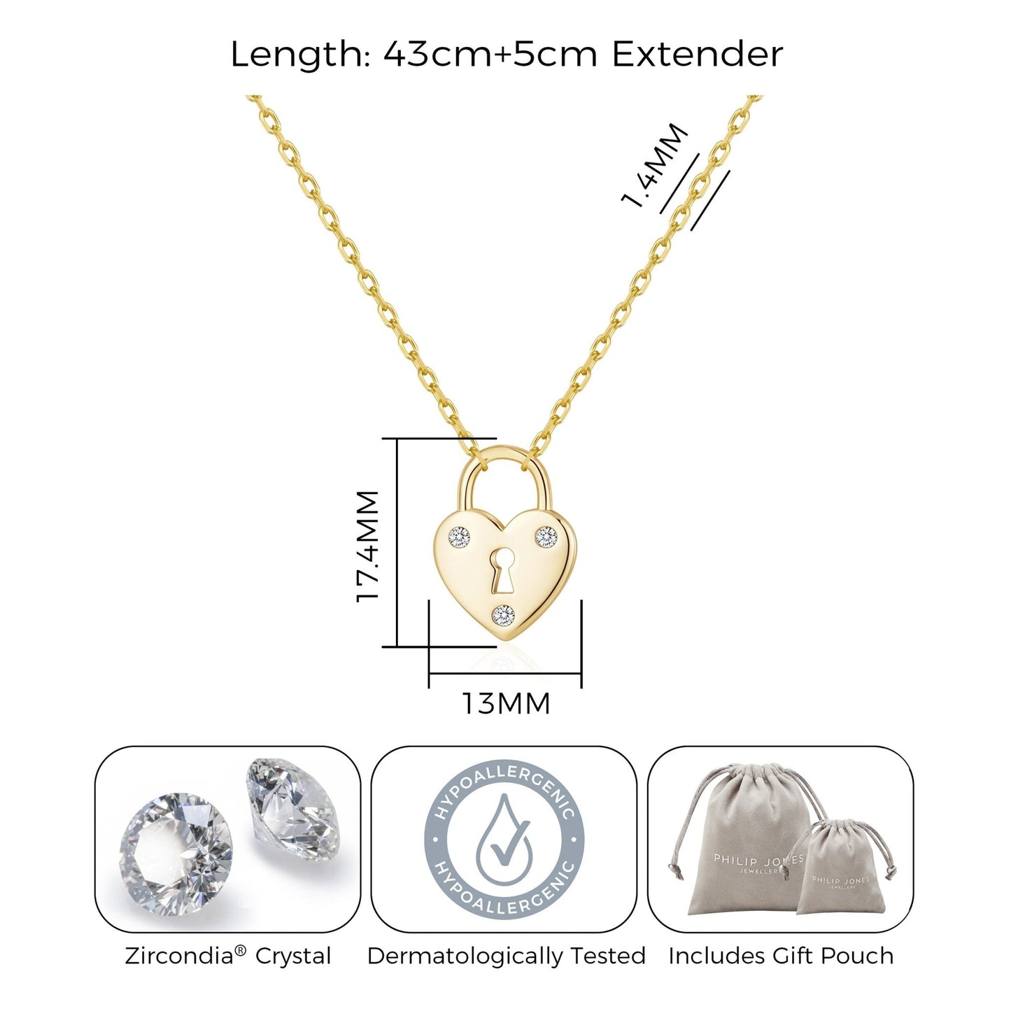 18k Gold Plated Heart Padlock Necklace Created with Zircondia® Crystals