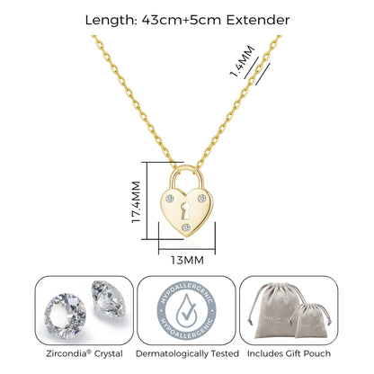 18k Gold Plated Heart Padlock Necklace Created with Zircondia® Crystals