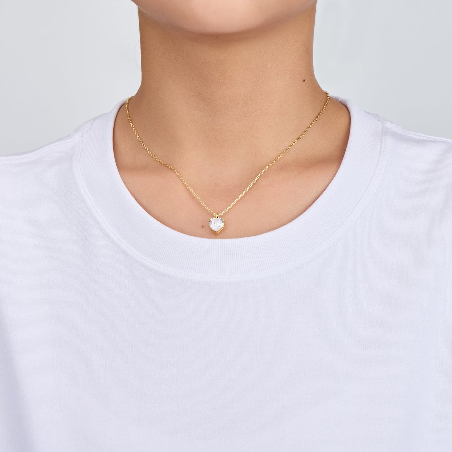 18k Gold Plated Heart Solitaire Necklace Created with Zircondia® Crystals