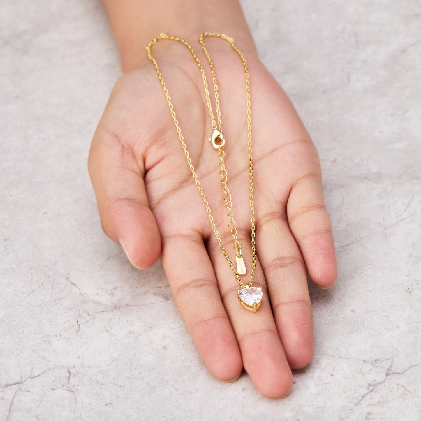 18k Gold Plated Heart Solitaire Necklace Created with Zircondia® Crystals