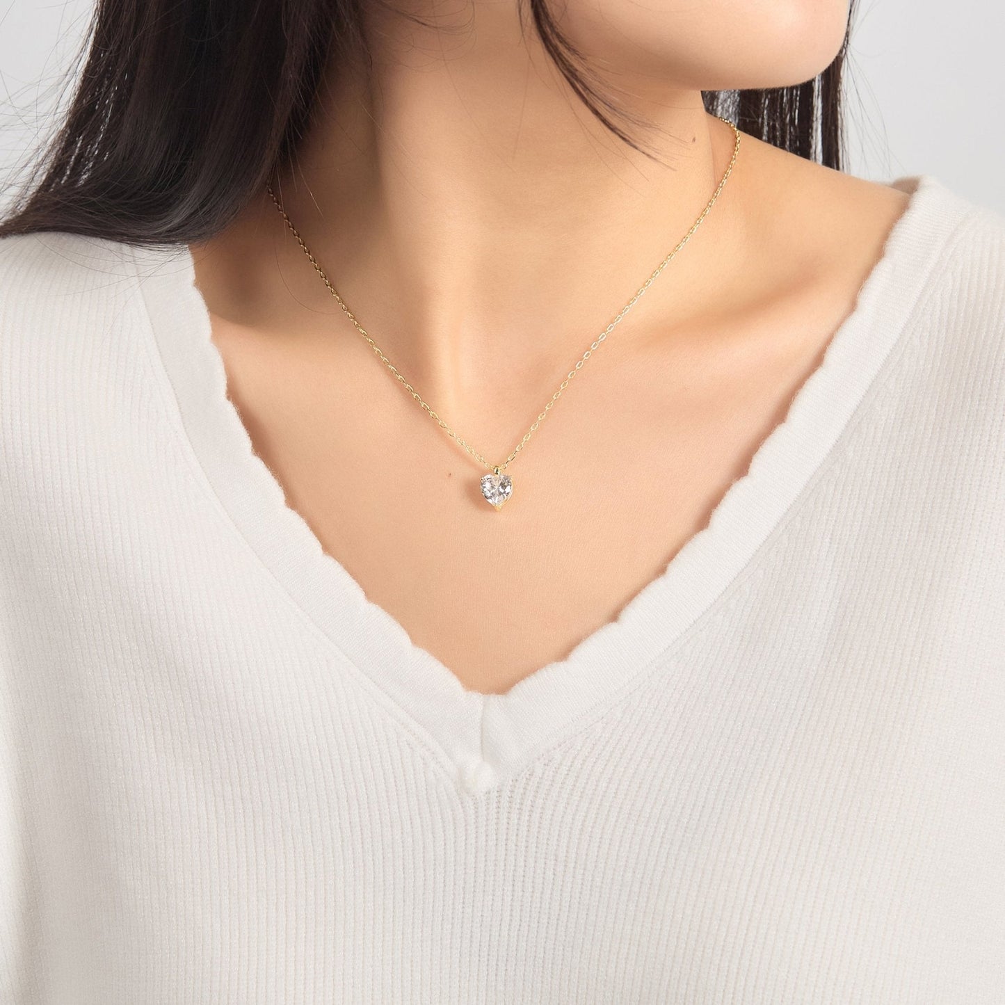 18k Gold Plated Heart Solitaire Necklace Created with Zircondia® Crystals