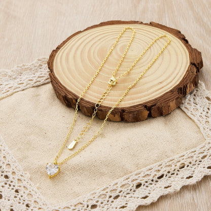 18k Gold Plated Heart Solitaire Necklace Created with Zircondia® Crystals