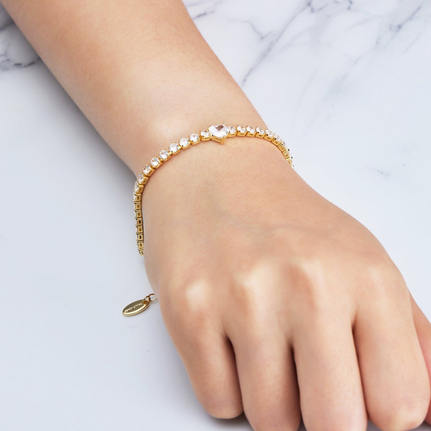 Gold Plated Heart Solitaire Tennis Bracelet Created with Zircondia® Crystals