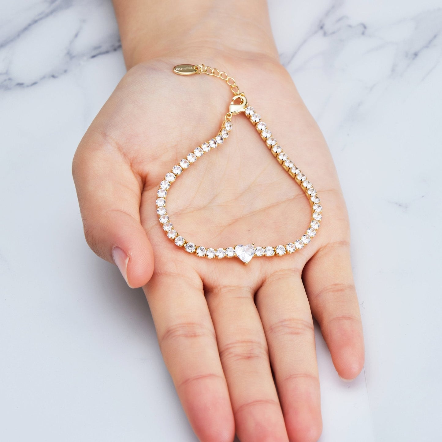 Gold Plated Heart Solitaire Tennis Bracelet Created with Zircondia® Crystals