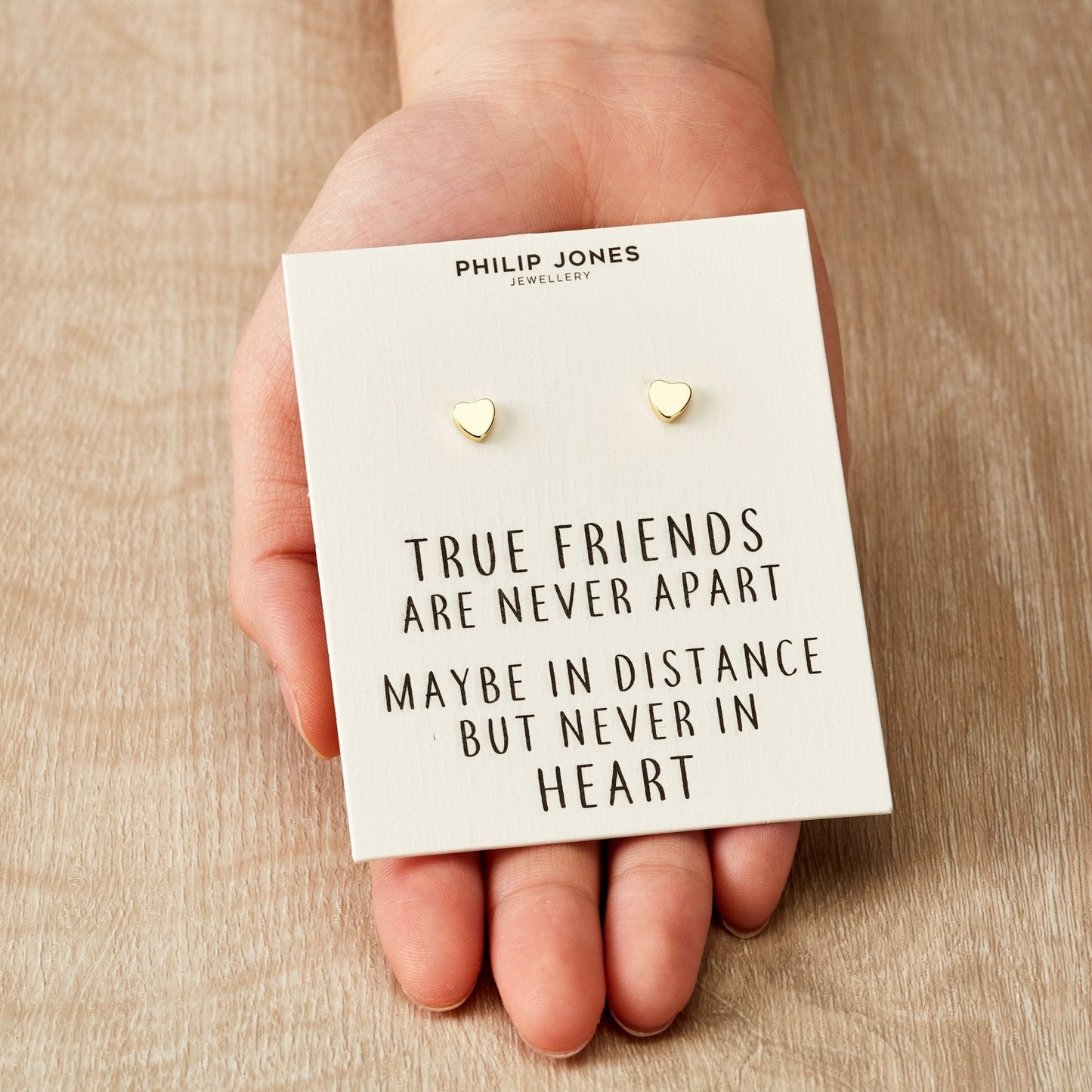 Gold Plated Heart Stud Earrings with Quote Card