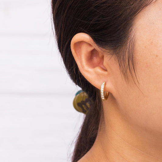 Gold Plated Hoop Earrings Created with Zircondia® Crystals