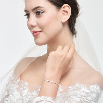 Gold Plated I Couldn't Say I Do Without You Heart Solitaire Bridal Bracelet with Zircondia® Crystals