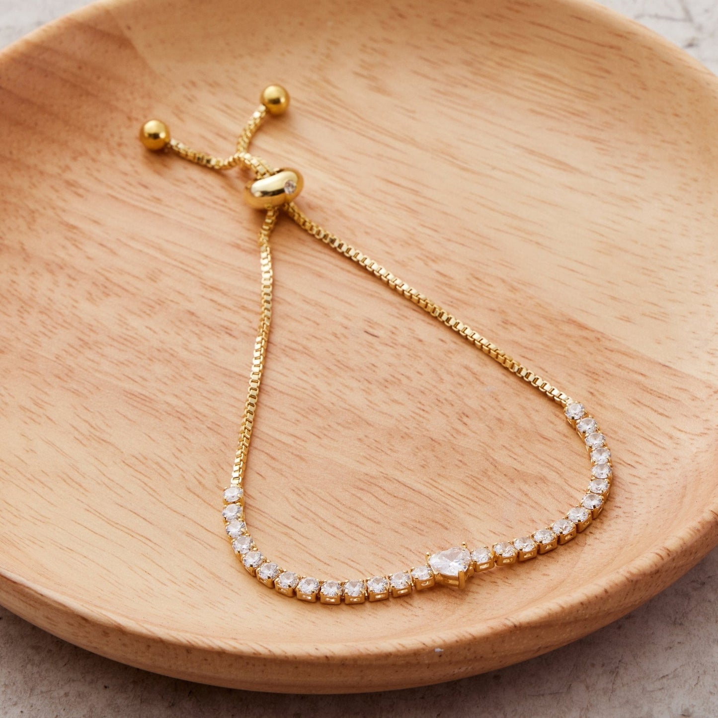 Gold Plated Heart Solitaire Friendship Bracelet Created with Zircondia® Crystals